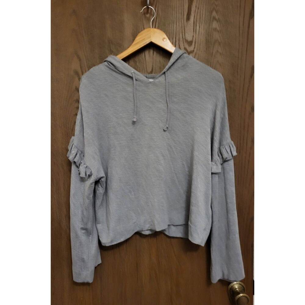 BB DAKOTA Women's Gray Ruffle Sleeve Hooded Sweatshirt Size Medium
